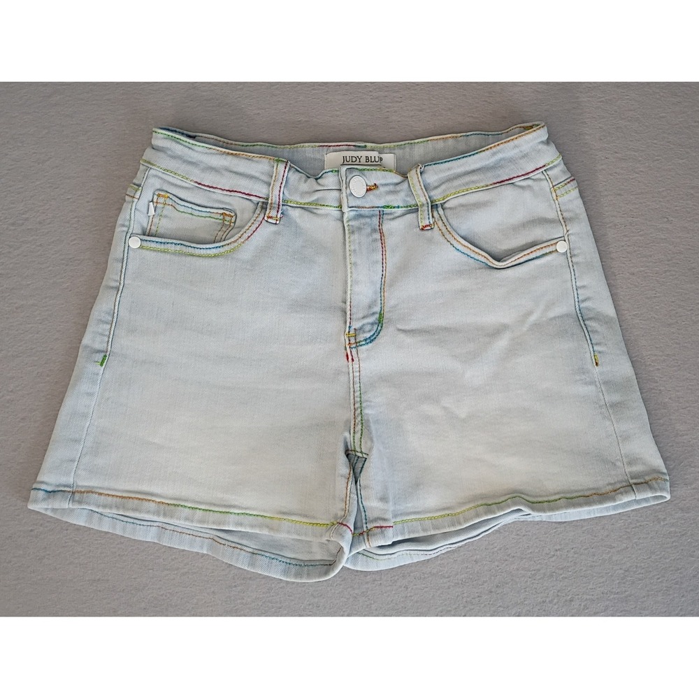 Judy Blue‎ Size M Lightwash Jean Shorts with Rainbow Stitching Stretch Denim